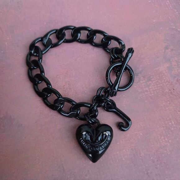 Juicy Couture Y2K Rare Black!! Enamel Puffy Heart Starter Vintage Charm Bracelet - Picture 1 of 8